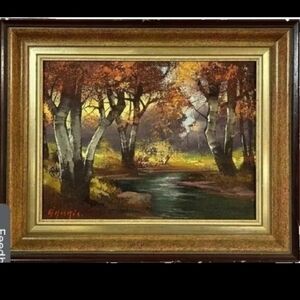 Vintage oil painting, fall landscape,‎ framed, signed, John Gabris